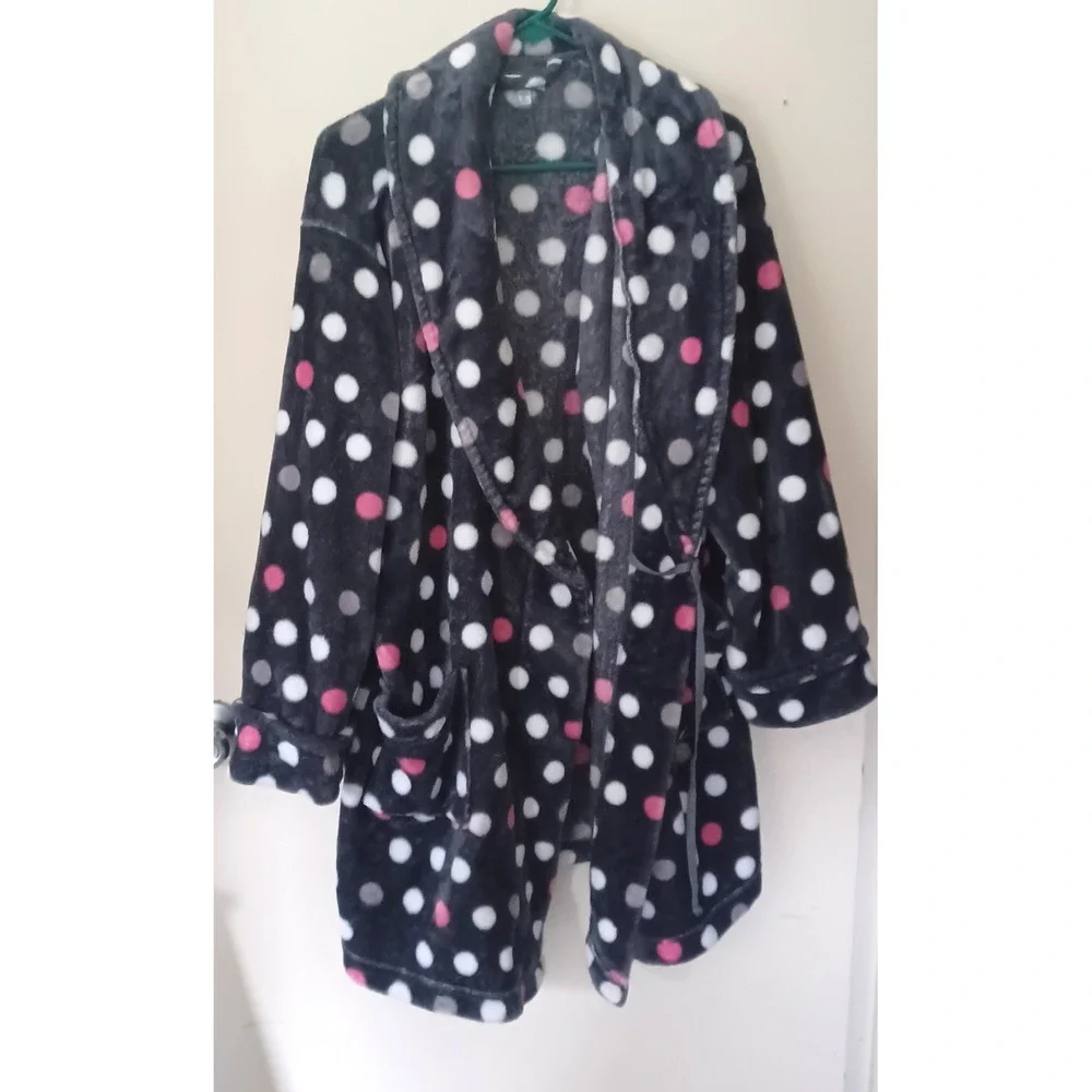 Sonoma Goods For Life XL Polka Dot Plush Fleece Robe Loungewear Pajama Housecoat